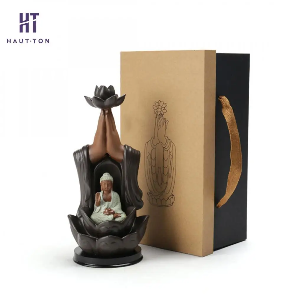 

Porcelain Backflow Bergamot Guanyin Incense Burner Three Holy Buddha Temple Supply Aromatherapy Censer Praying Statue