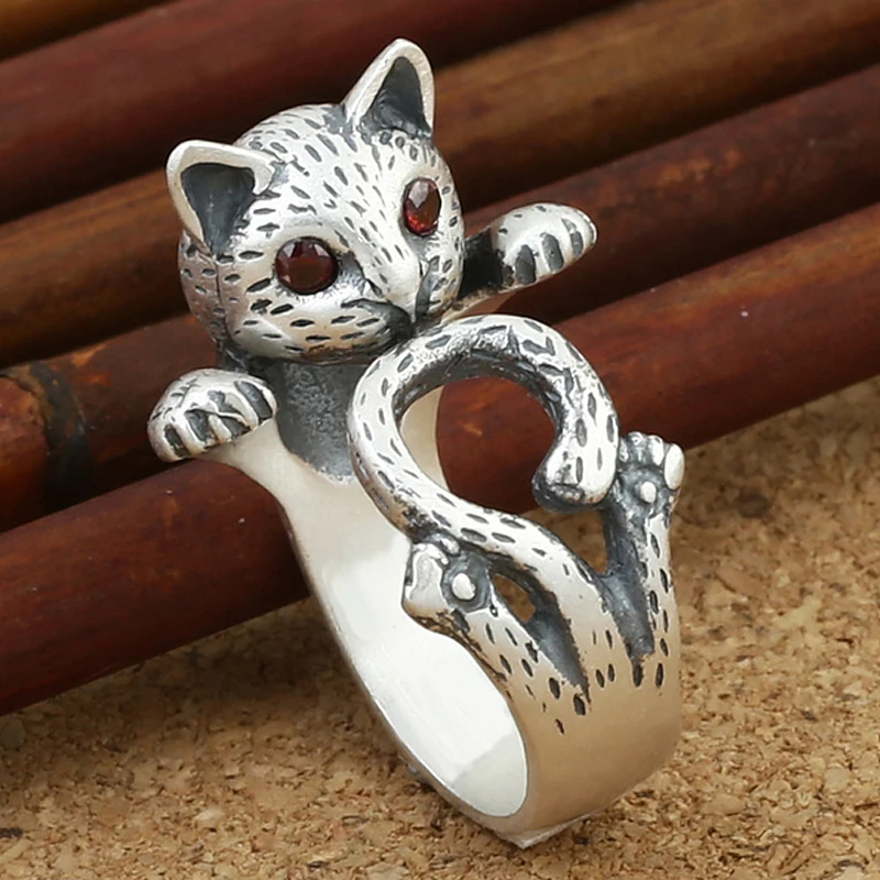 Оптовая продажа 10 шт./лот Винтажное кольцо с котом регулируемые 3D кольца котенок