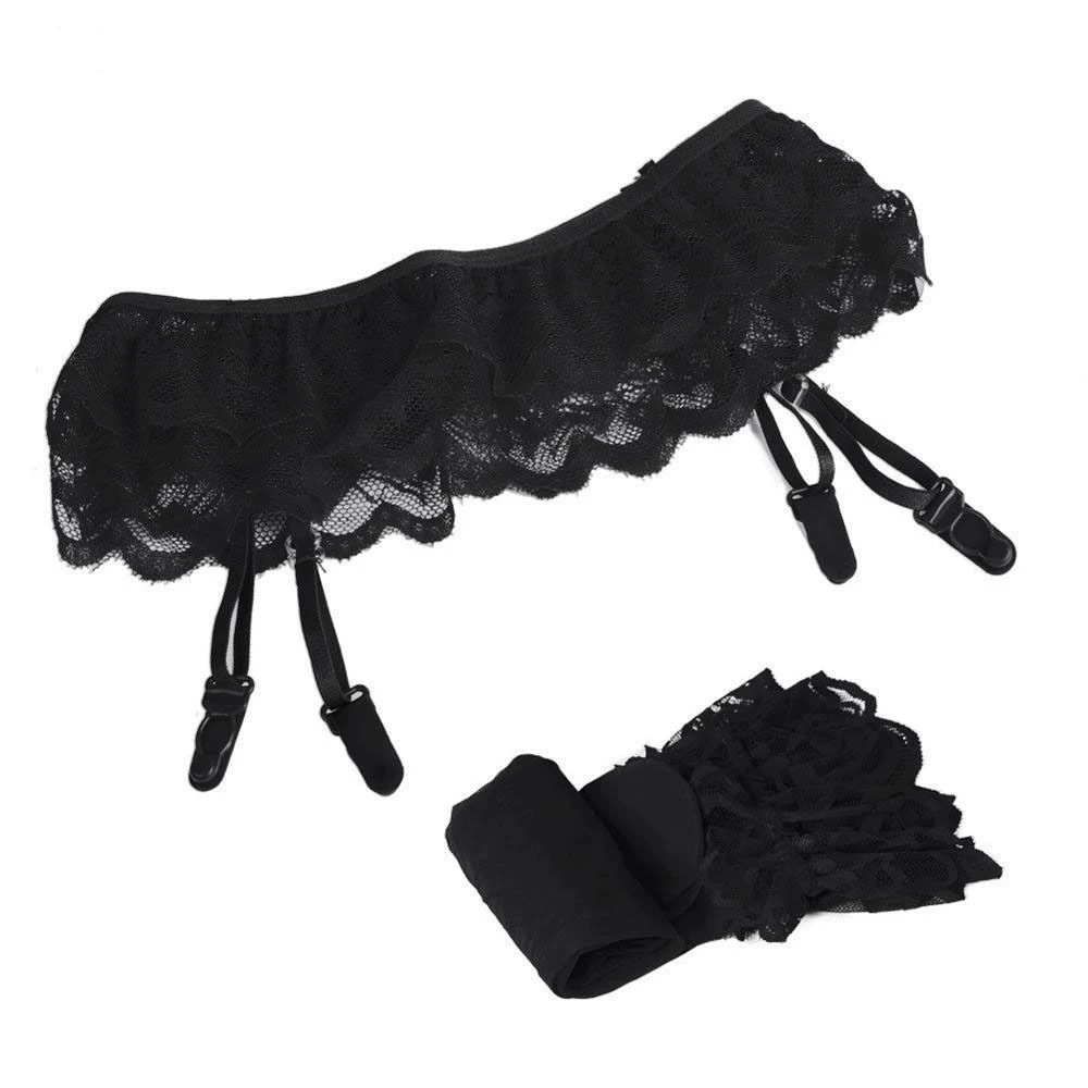 

1set Hot Sexy Stocking Garter Belt Stocking Set Women Stockings Sheer Net Lace Thigh Over Knee Female Stockings Garter Pantyhose