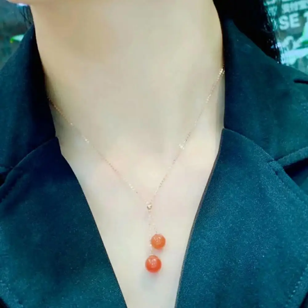

shilovem 18K yellow Gold Natural south Red agate pendants necklace fine Jewelry classic gift plant gift round mymz8899140nh