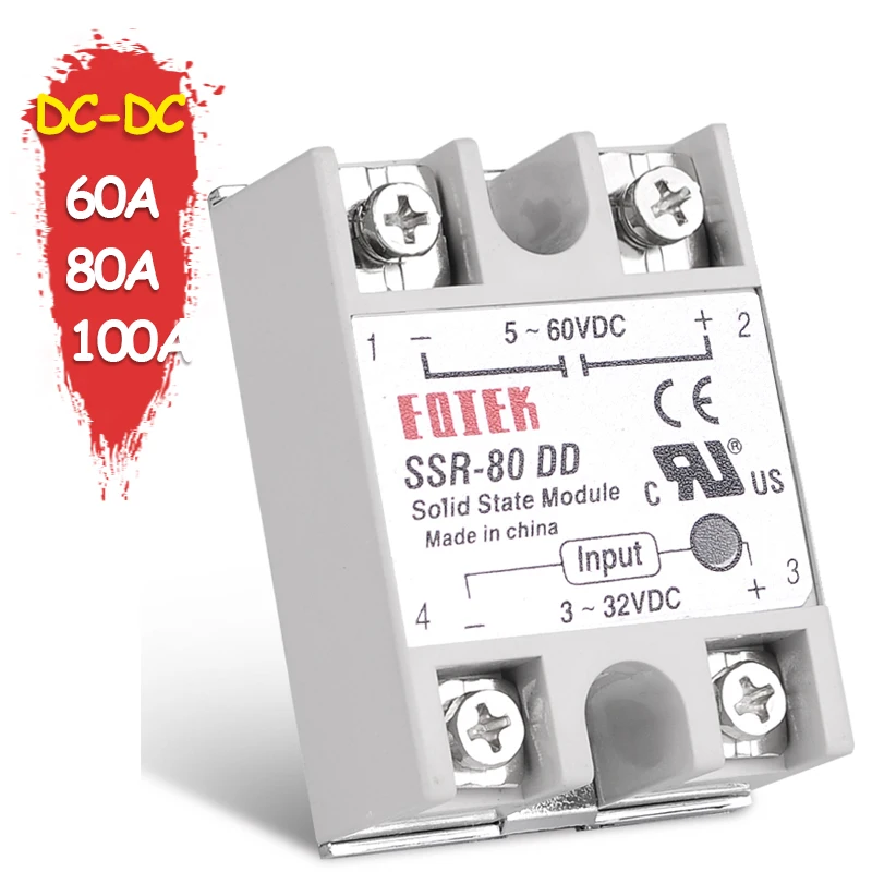 Однофазный твердотельный модуль реле SSR-80DD dc-dc 60A 80A 100A SSR-60DD 3-32V DC to 5-60V DC SSR