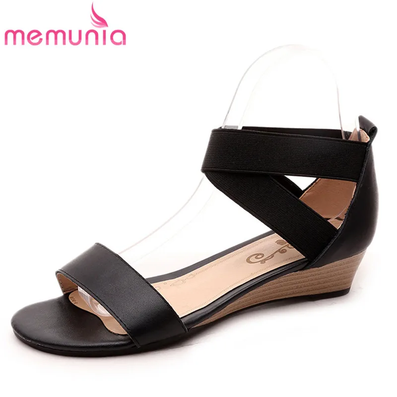 

MEMUNIA 2020 Genuine Leather women sandals Ankle-Wrap casual wedges sandals low heels summer gladiator platform shoes size 33-42