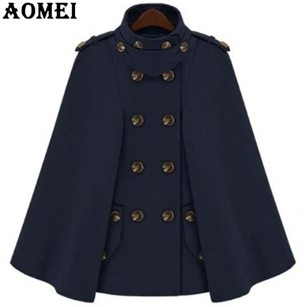 Navy Blue Модное шерстяное пальто верблюжьего цвета, плащ для женщин, зимняя рабочая одежда для офиса, женская верхняя одежда с двумя пуговицами, новинка, весеннее пальто, накидка - Цвет: Navy Blue