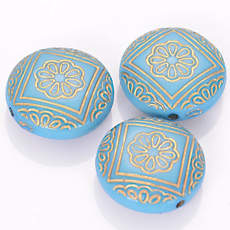 Aquamarine with Gold Miasol 35 шт. 21x9 мм Акриловые Полосатые плоские круглые античный дизайн бисер цветок Spacer Бусины для изготовления ювелирных изделий DIY Аксессуары - Цвет: Aquamarine with Gold