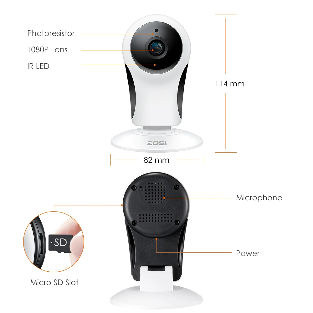 Беспроводная Wi Fi ip камера ZOSI 1080P Full HD Домашняя мини видеонаблюдения с ночным