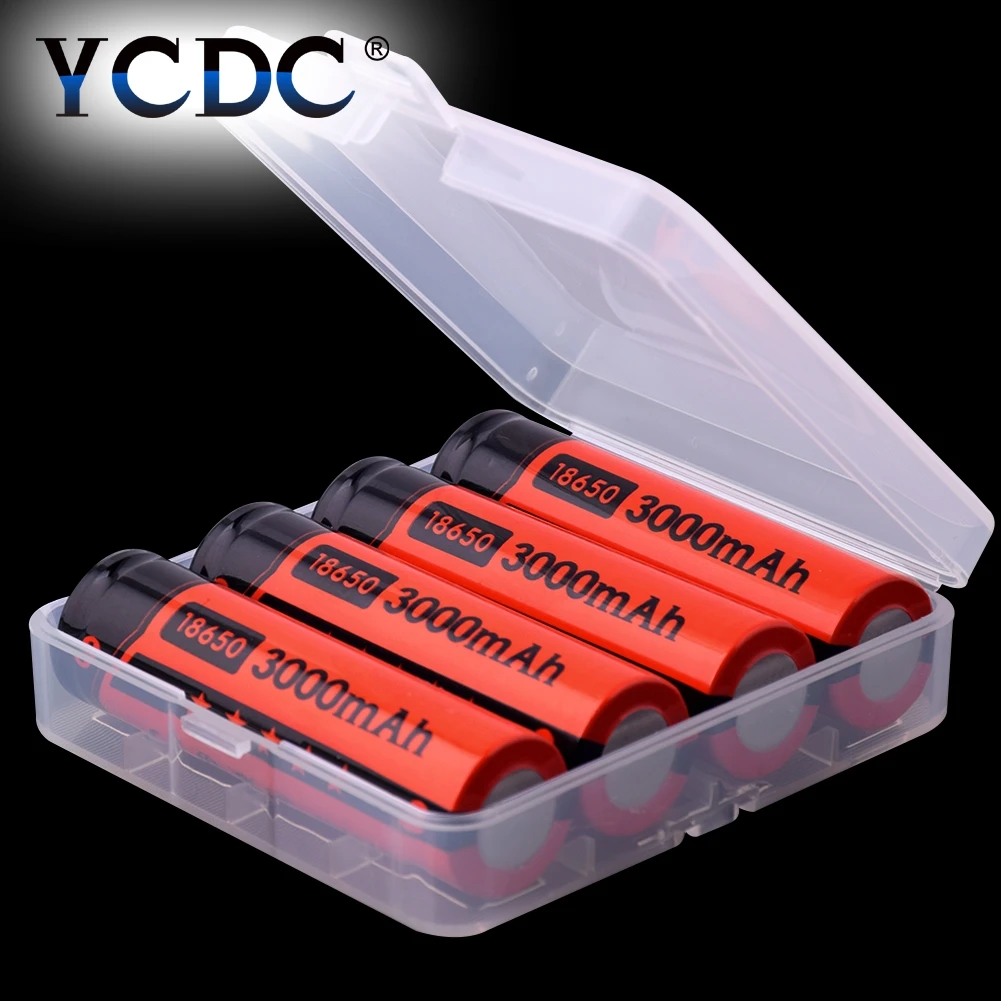 YCDC 4 шт 18650 литий-ионная аккумуляторная батарея 3,7 вольт 3000 мАч батареи с 18650 держателем батареи для фонарика, камер, игрушек