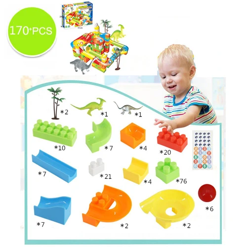 170pcs with box 288 шт.-36 шт. Большие размеры мраморные строительные блоки строительные игрушки набор головоломки гоночная дорожка для детей мраморные горки - Цвет: 170pcs with box