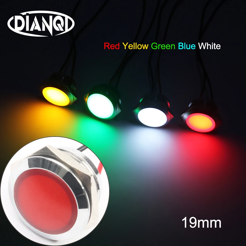Светодиодный металлический индикатор 19 мм Водонепроницаемая сигнальная лампа 3