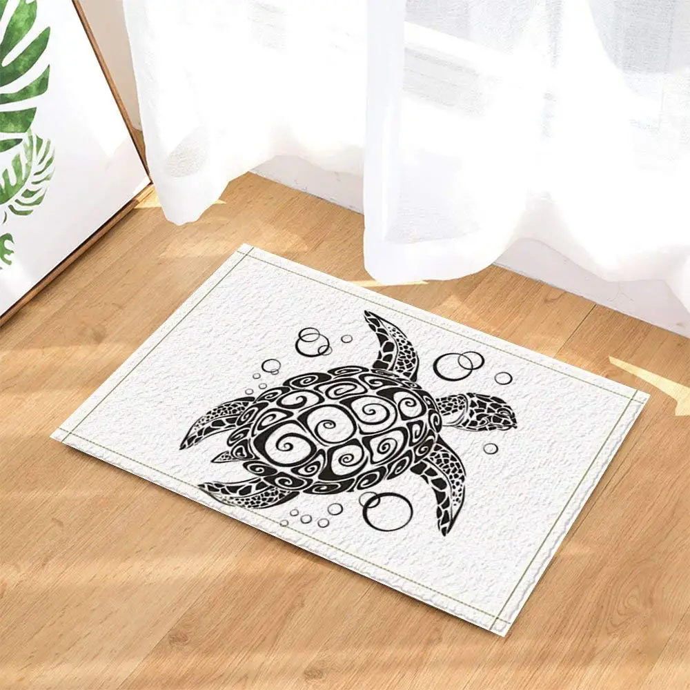 Creative Turtle Painting in Black and White Bath Rugs for Bathroom Non-Slip Floor (Multi24) | Дом и сад