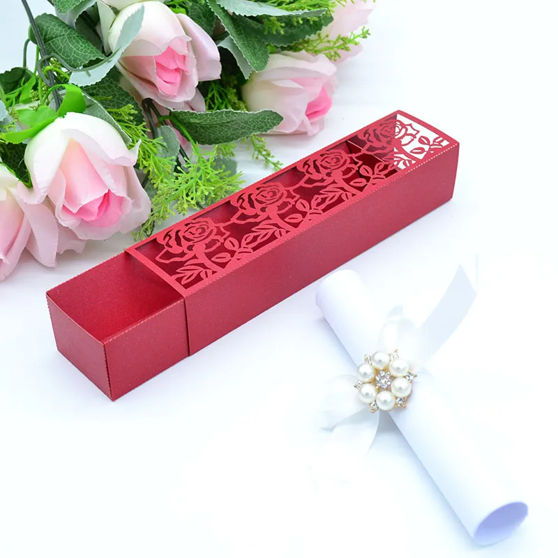 100 pcs Box wedding invitation laser cut rose light brown pearl paper gifts for guests | Дом и сад