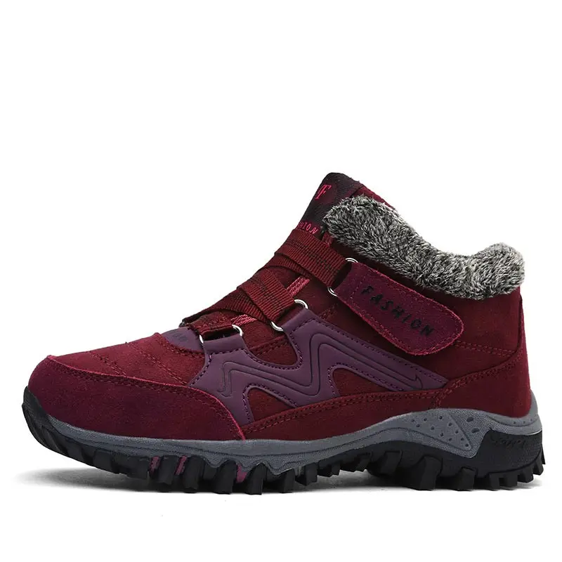 6137 Wine Red Женские зимние ботинки; коллекция года; теплые женские ботильоны на толстой подошве; женская обувь на танкетке; водонепроницаемые походные ботинки; зимняя женская обувь - Цвет: 6137 Wine Red
