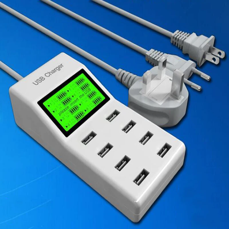 Портативное умное зарядное устройство со светодиодным дисплеем 8 USB-портов |