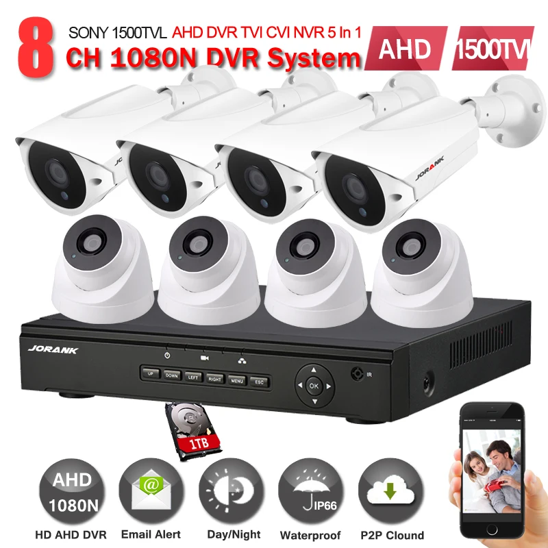 Система наружного видеонаблюдения JORANK 720P HD 1200TVL 1080P HDMI 8 каналов DVR 1 ТБ HDD AHD|set camera|set