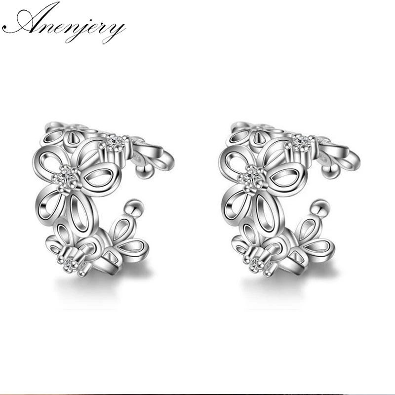 Женские серьги с розами ANENJERY серебряные клипсы 925 пробы S E398|clip earrings for women|ear clip