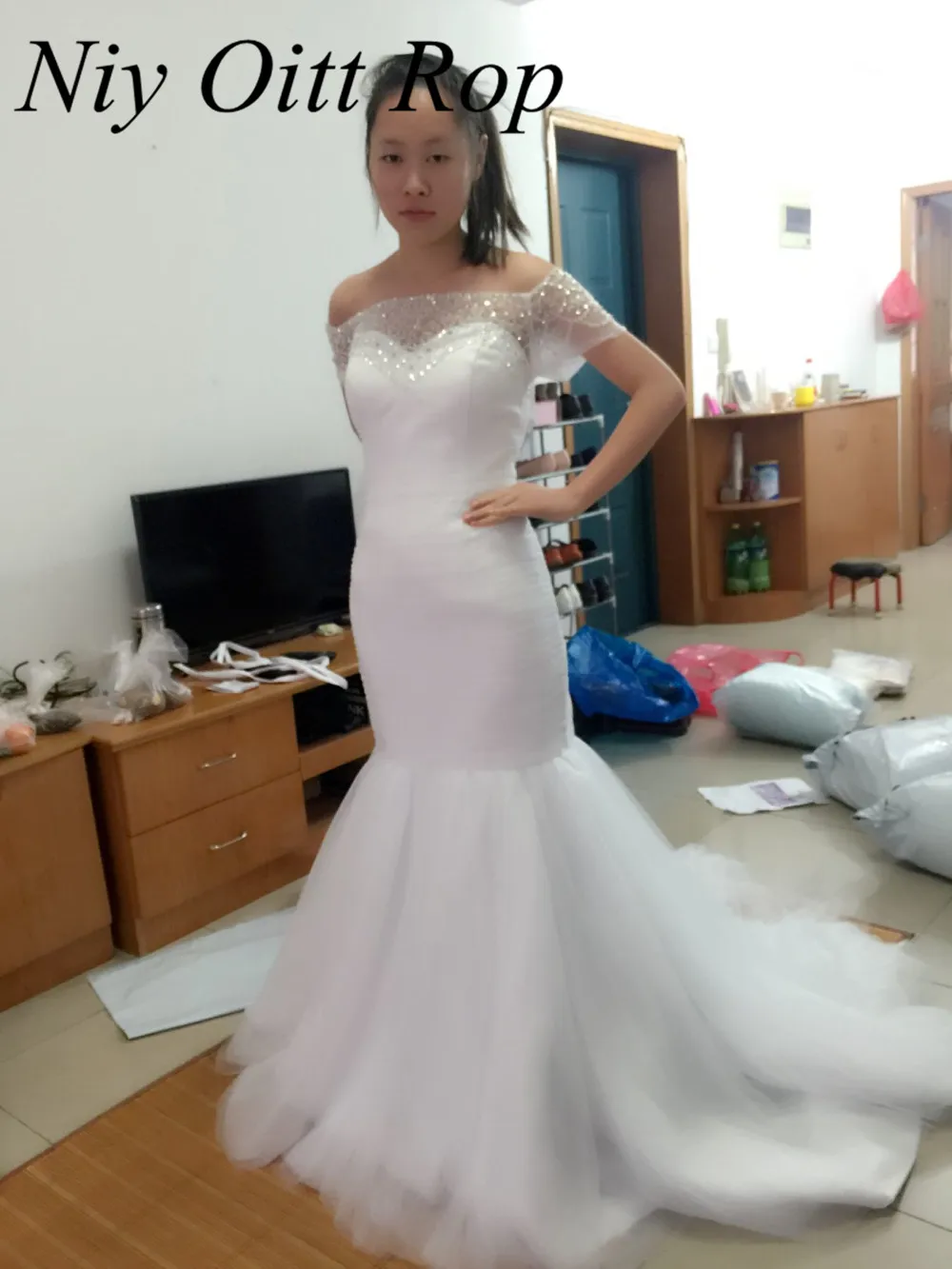 Vestidos De Novia Русалка торжественные платья бисером и блестками с плеча свадебные Robe