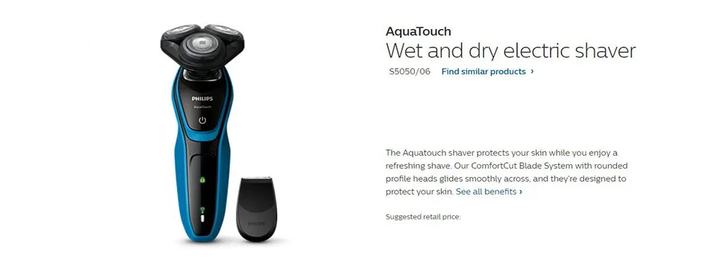 Philips Профессиональный AquaTouch S5050 электробритва с поворотным 3 насадки для душа с уход за кожей Системы бритвы для Для мужчин