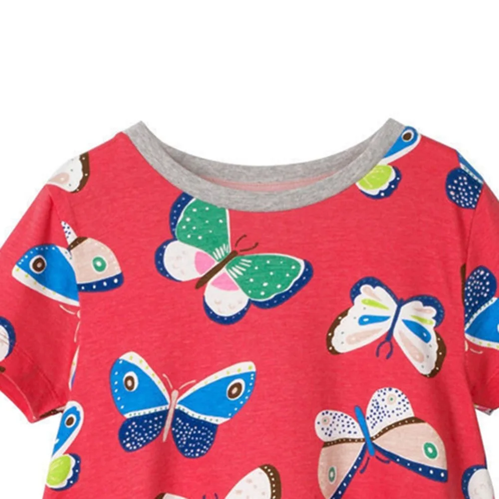 

Summer Baby Girls Kids Casual Butterfly Print Pocket Cotton Toddler Short Sleeve Pageant Sundress