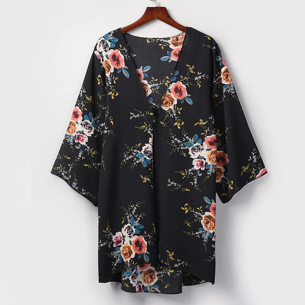 

Women Floral Print Cardigan Bikini Cover Up Chiffon Summer Fashion Beach Dress Kaftan Beach Capes Pareos De Playa Mujer