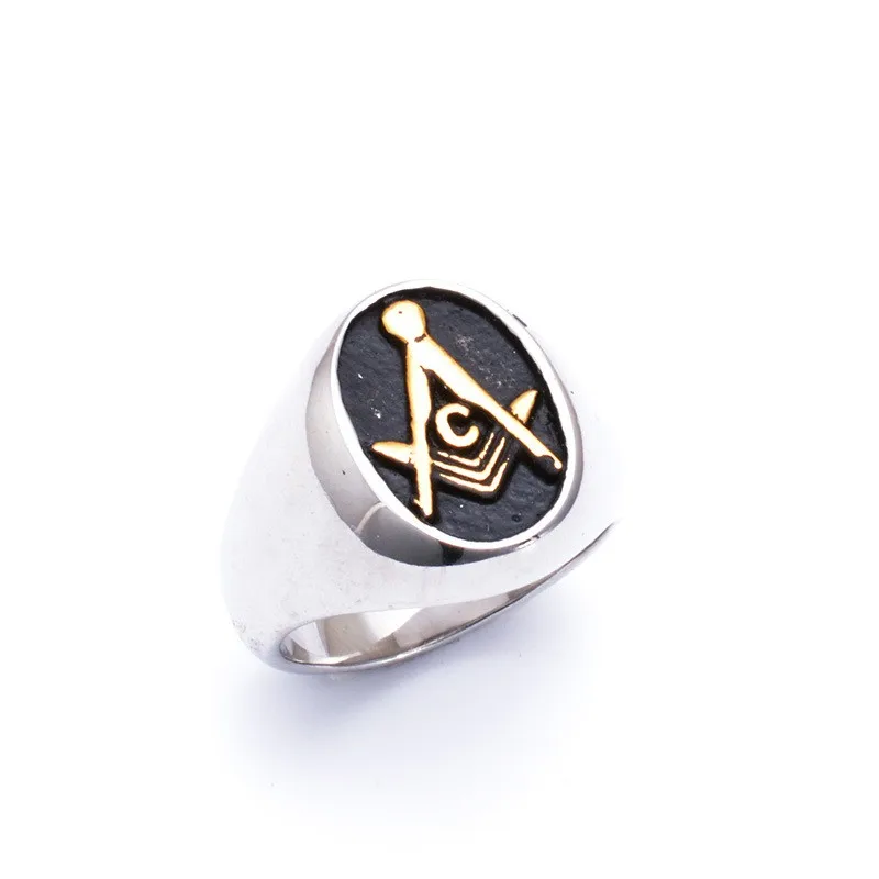 Men's Oval Free Mason Ring - Freemasonry College Style Stainless Steel Mens Masonic Rings Jewelry