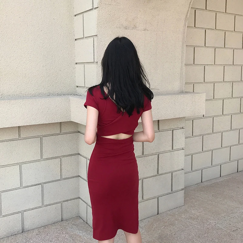women dress sexy pencil solid hollow out short sleeve regular mid-calf length empire o-neck collar 2018 spring autumn new female | Женская