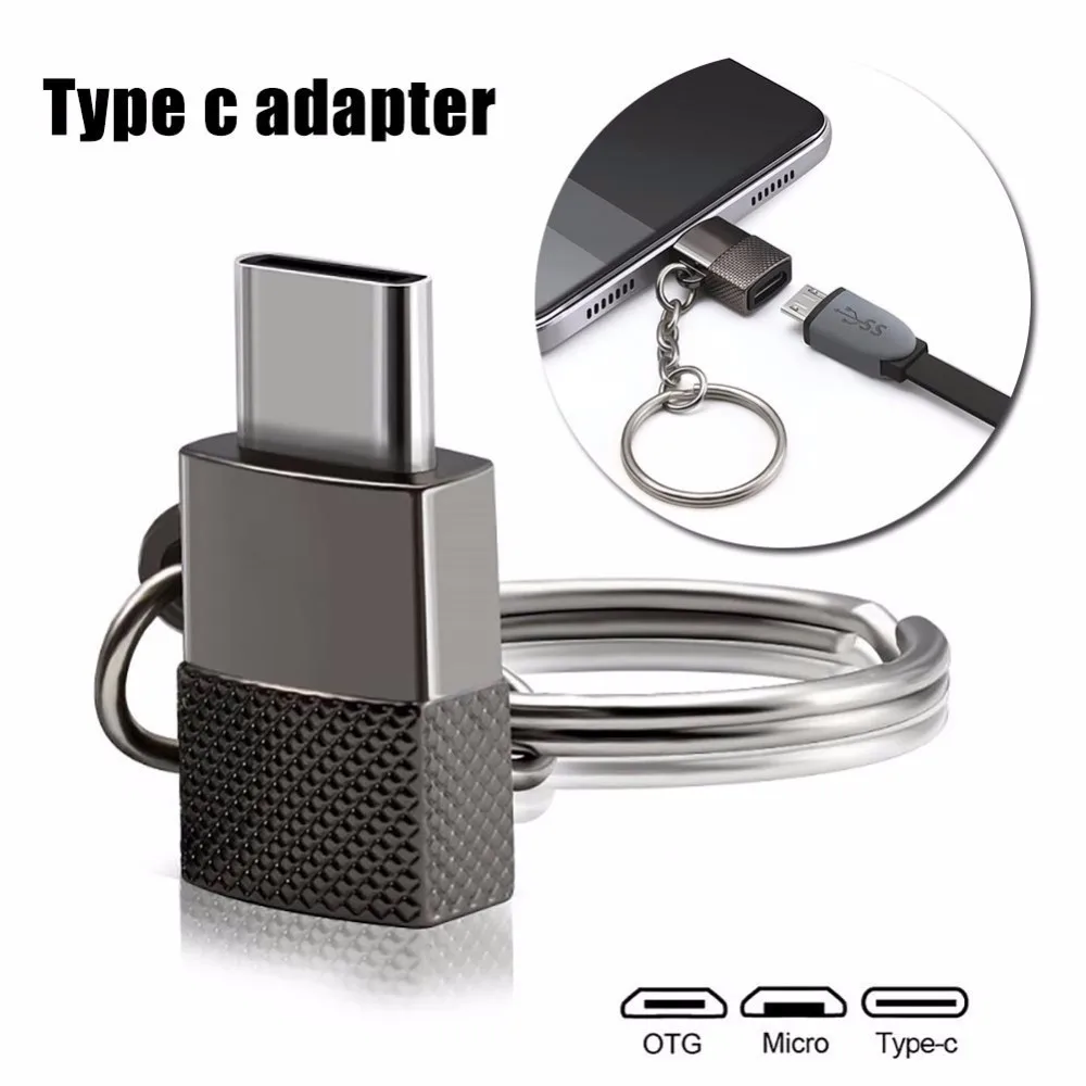 Новый адаптер Micro-Type-c из цинкового сплава с металлической цепочкой V8 Android-Type-c для