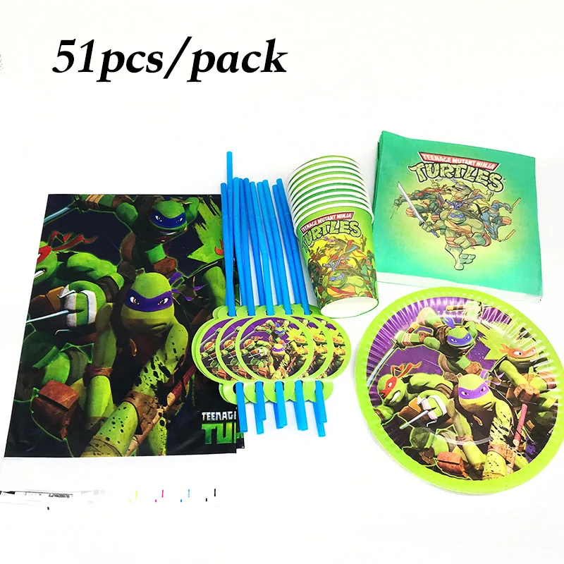 51 шт. Черепашки ниндзя одноразовые тарелки салфетки для стаканчиков тема набор