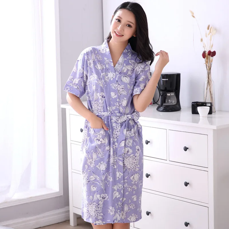 Для женщин Ванны халат плюс Размеры L-3XL дамы цветок печати ночь короткий рукав