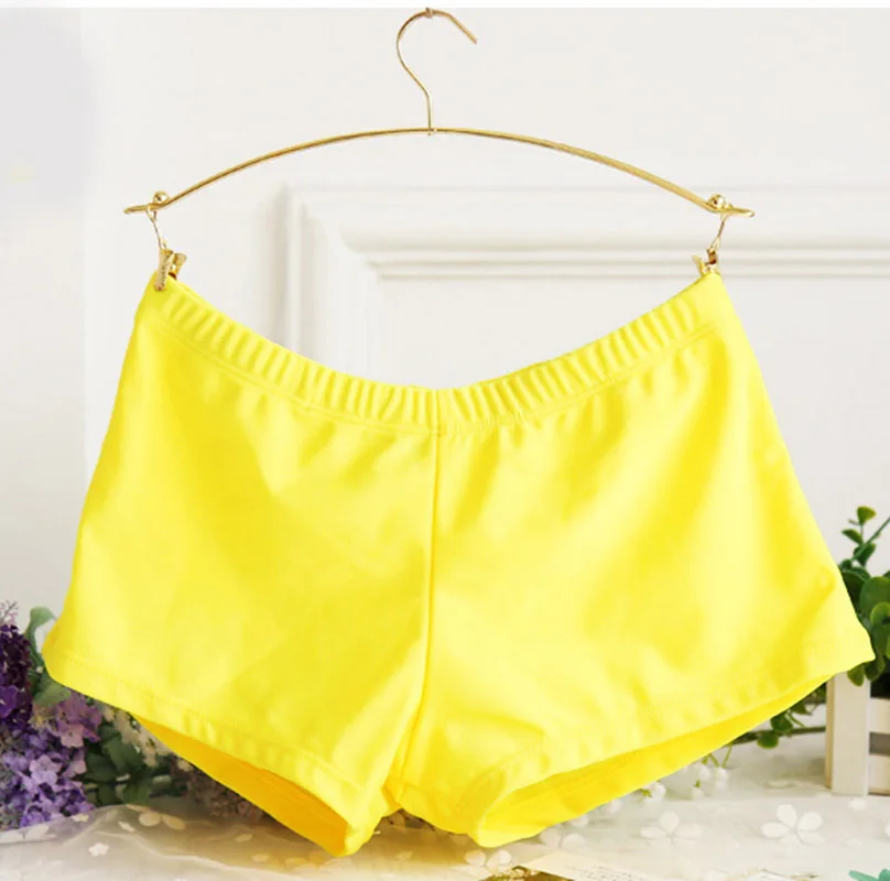 yellow 8 одноцветных комплектов бикини, женский купальник, подходит для занятий спортом, йогой, Короткие безопасные пляжные плавки, бикини, купальник размера плюс XXL - Цвет: yellow