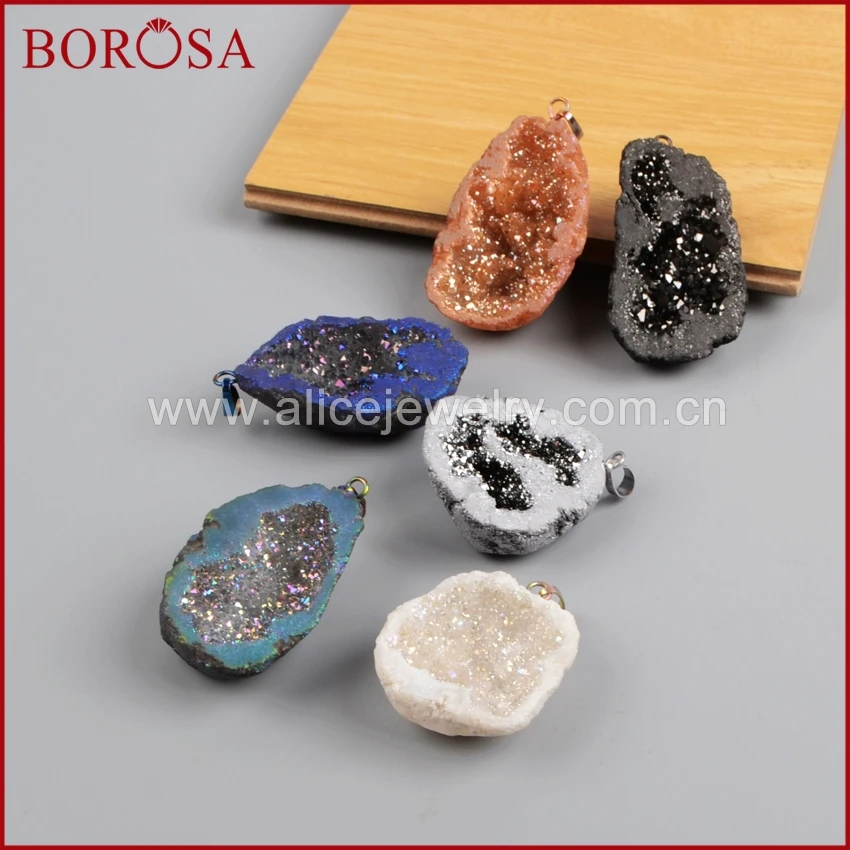 BOROSA Druzy свободной формы в виде пещеры Радужный Титан кристалл кулон мода