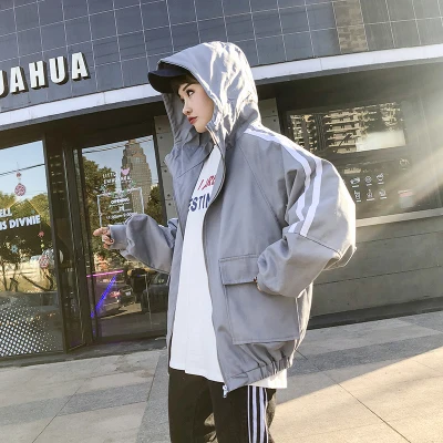 SexeMara, размеры s, m, l, xl, крутая Весенняя модная женская Свободная куртка в полоску, розовые топы на молнии с длинными рукавами и капюшоном, бейсбольная куртка, Femenino