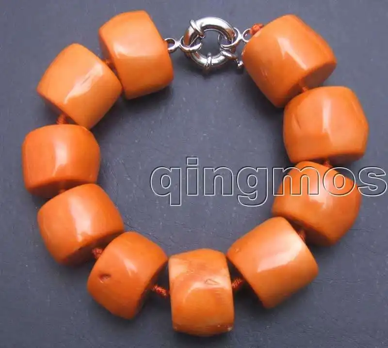 

Qingmos GENUINE 15-20mm Orange NATURAL Coral Thick Slice 8.5-9.5" Bracelet-bra225 wholesale/retail Free shipping