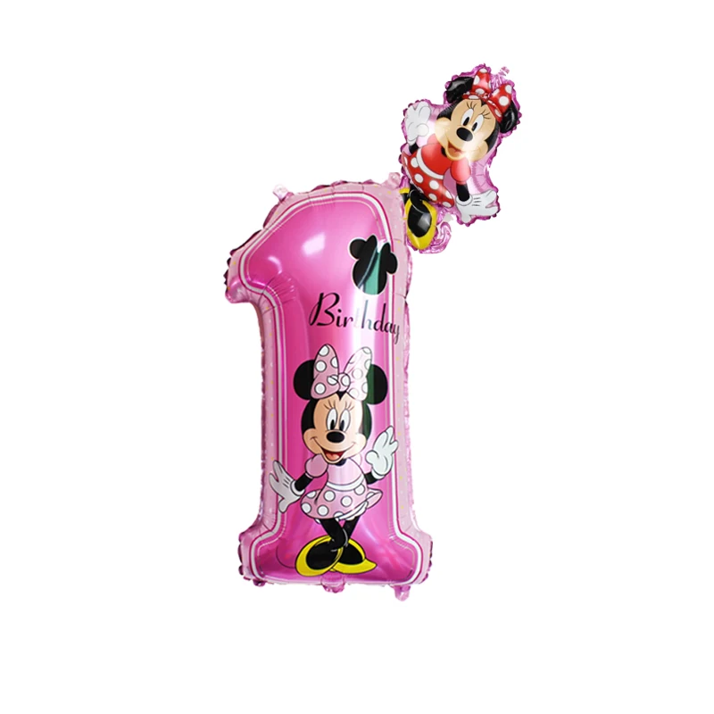 Minnie 32 дюймов розовый и голубой номер рисунок фольги Воздушные шары+ Микки воздушный шар из фольги Минни 1 2 3 4 года Дети Мальчики Девочки День рождения украшения - Цвет: Minnie