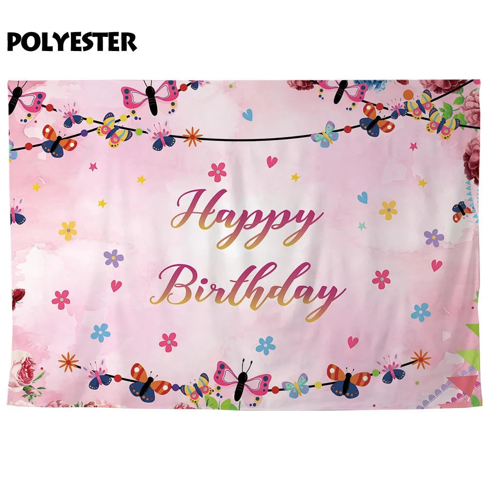 Allenjoy photography backdrop birthday spring pink floral butterfly prop fabric photocall photobooth | Электроника