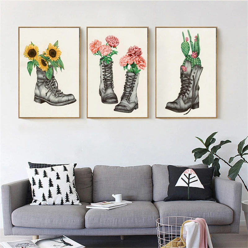 Цветок HAOCHU живет в обуви абстрактная зеленая растительная Печать на холсте