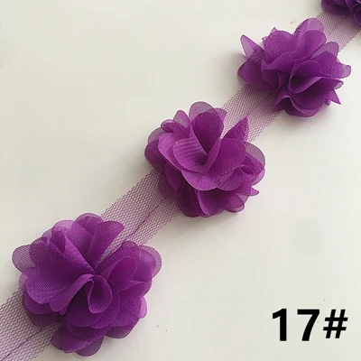 2 ярда 33 цвета 3D шифоновые цветы DIY 6 см ширина кружевная отделка 24 Цветочная кружевная лента украшения одежды аксессуары XF03 - Цвет: 17
