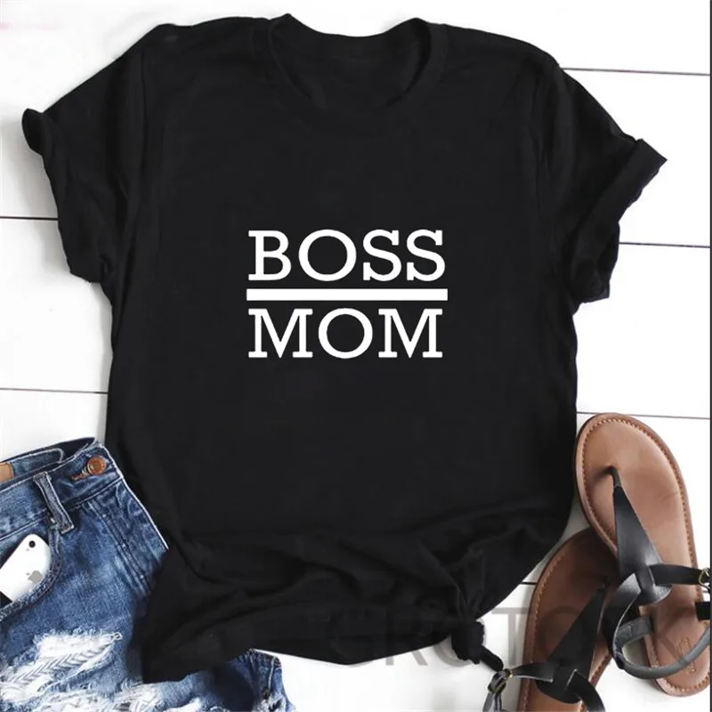 Эффектная футболка с надписью «Boss Dad and Boss Mom», женская одежда, модные Забавные футболки с надписью «Мама, жена, феминистка»
