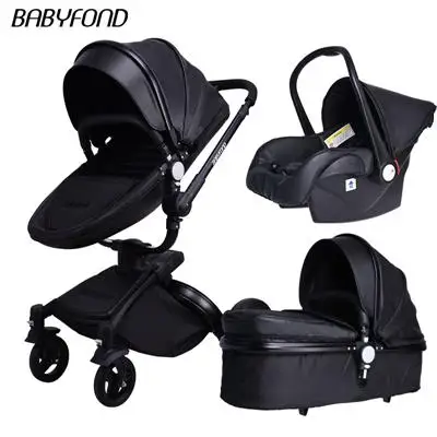 Babyfond Роскошная детская коляска 3 в 1 цвет Европейская коляска костюм для лежа и сиденья aulon - Цвет: B-black 3 in 1