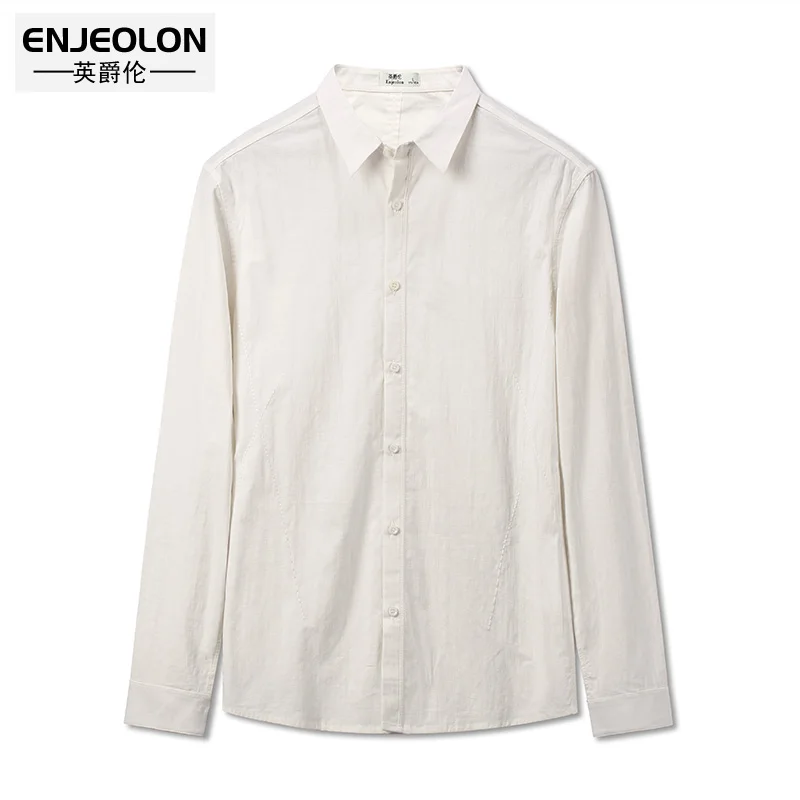 Enjeolon бренд осень Camisa Masculina хлопковые рубашки Для мужчин однотонные мужской 3XL