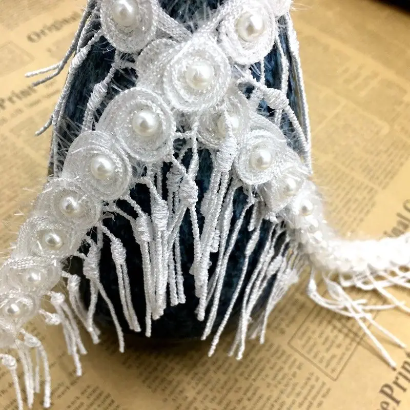Винтажная жемчужная кружевная отделка 1yd кисточка для вязания крючком белая