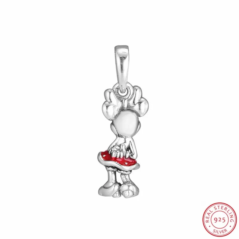 Серебро 925 Минни в горошек кулон с точками Шарм яркий Красный Эмаль Fit Pandora браслет и ожерелье DIY женщин ювелирных изделий FL905