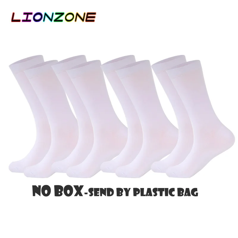 White LIONZONE 4 пар/лот новые стили мужские черные бизнес бамбуковые носки Свадебные носки Размер США(9-13) антибактериальный дезодорант длинные носки - Цвет: White