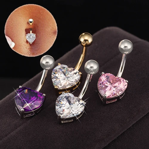 Модные Роскошные циркониевые любовь сердце для пупка пирсинг серебряное