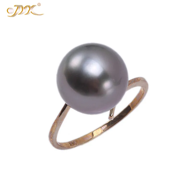 JYX изысканное TAHITI кольцо с натуральным жемчугом 14K Tahitian желтое золото 11 7 мм Черное