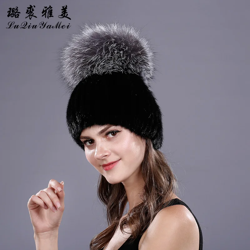 Женские шапки с помпонами из меха норки для русской зимы Теплые повседневные