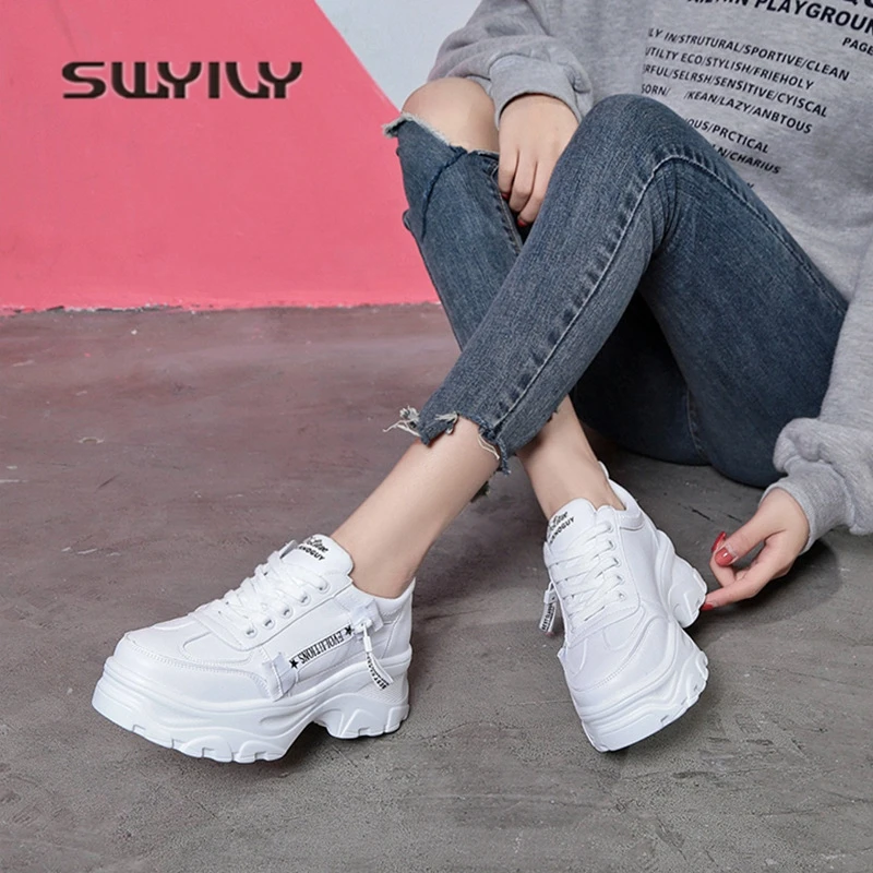 Женские кроссовки на платформе SWYIVY Белые Повседневные весну новинка 2019|Женские и