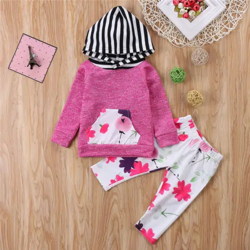 

Winter Newborn Baby Girl Floral Hooded Tops Sweater +Cotton Long Pants Legging Outfits Set Clothes 2PCS