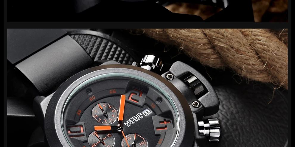 MEGIR Big Dial Fashion Men's Military Sports Watches Waterproof Silicone Strap Casual Quartz Wrist Watch Male Relogio Masculino
