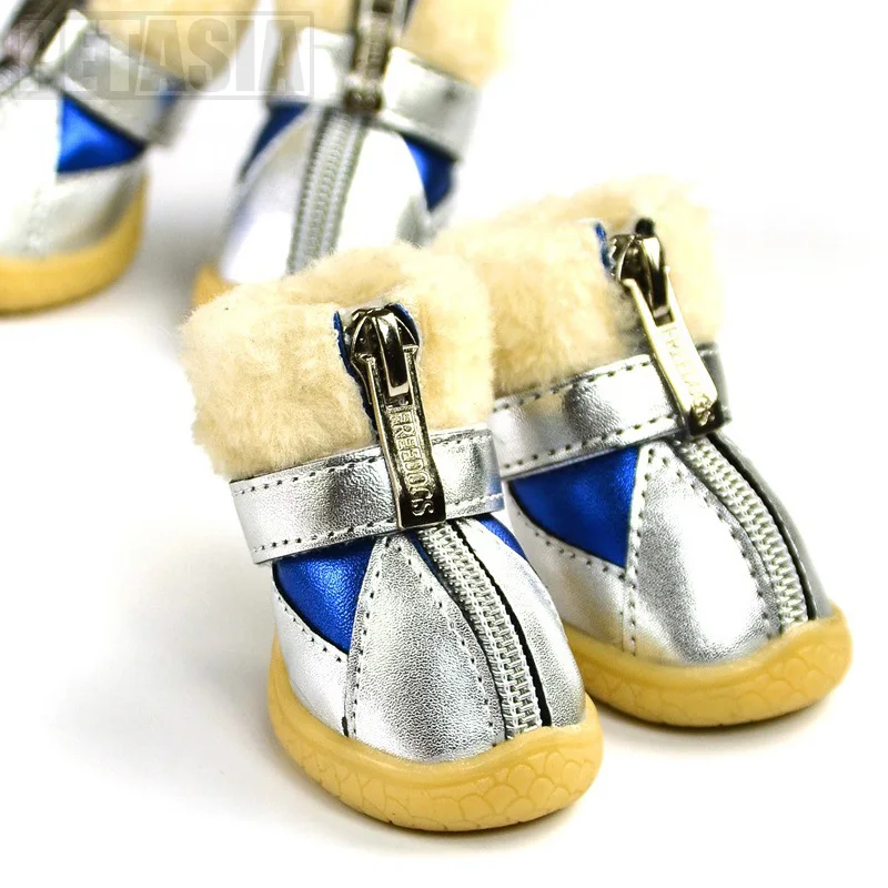 Обувь для собак очень теплая зимняя обувь 4 шт./компл. противоскользящая на молнии