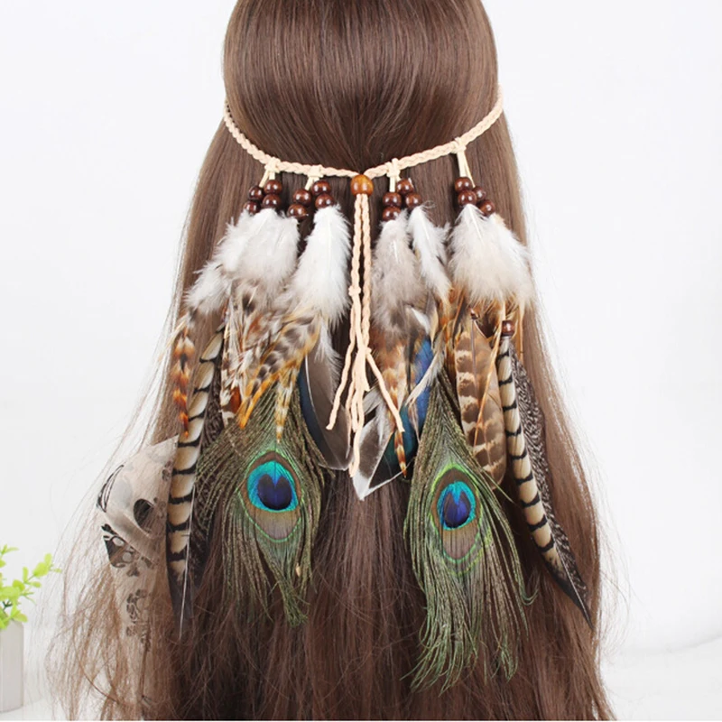 Повязка для волос ручной работы с индийскими государственными павлиньими