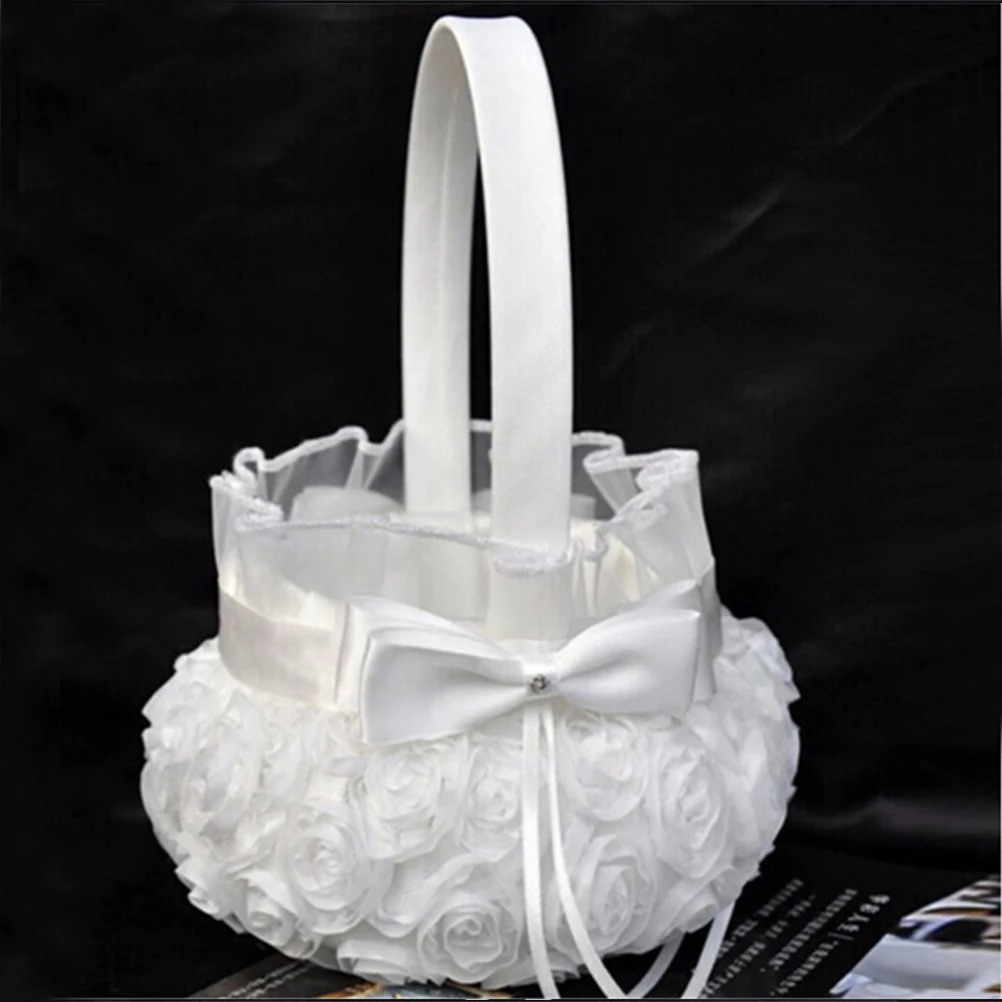 Женский чехол с атласным бантом и розовым цветком корзина для девочек свадебный